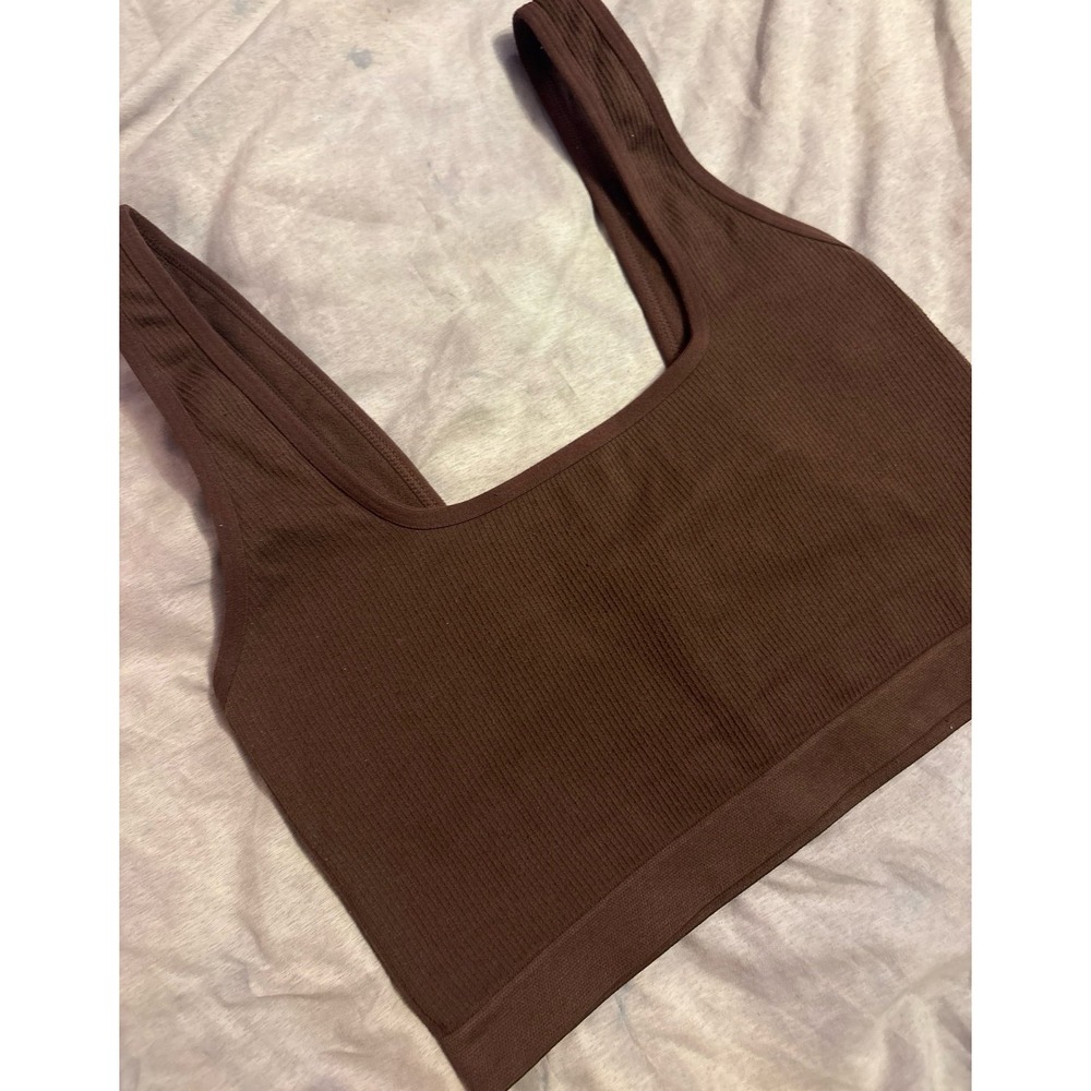 Aerie Brown Ribbed Lined Longline Microfiber Stretch Bralette, Medium